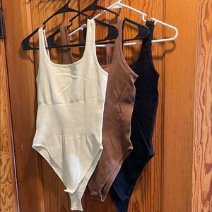 Ribbed Bodysuit Trio - Cream, Brown, and Black